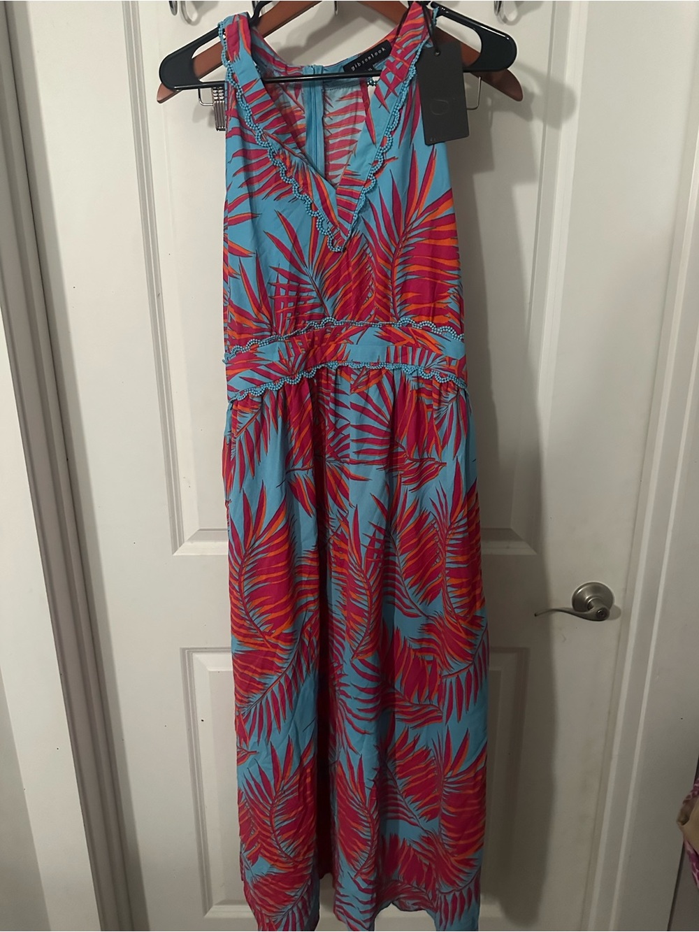 Gibson Girls Tropical Palm One-Piece in Bright Blue and Pink